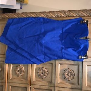 Strapless asymmetrical blue dress